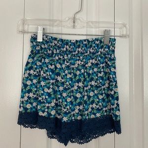 Blue Floral Printed Flowy Shorts